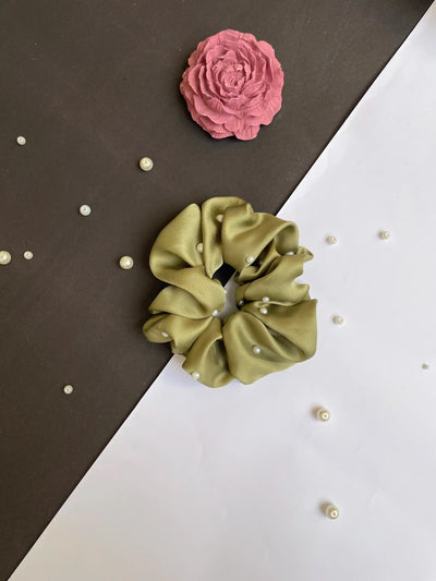 Olive Green Pearl Scrunchies